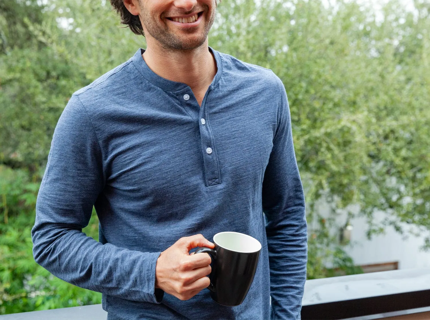 Slub Henley - Heather Navy