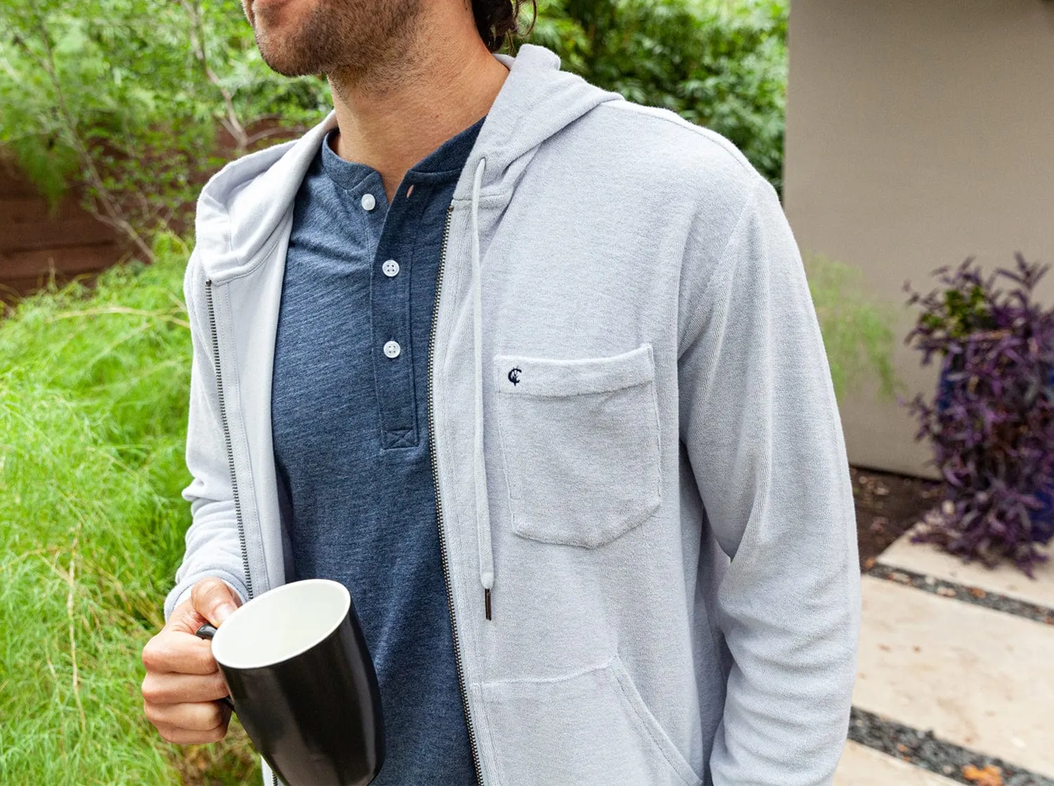 Slub Henley - Heather Navy