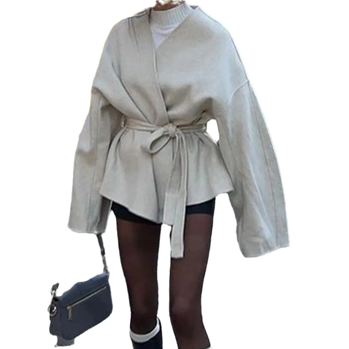 Solid Color Bell Sleeve Belted Trench Coats Wholesale Womens Clothing N3824112000041