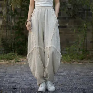 Vintage Linen Harem Pants with Loose Fit and Retro Vibes