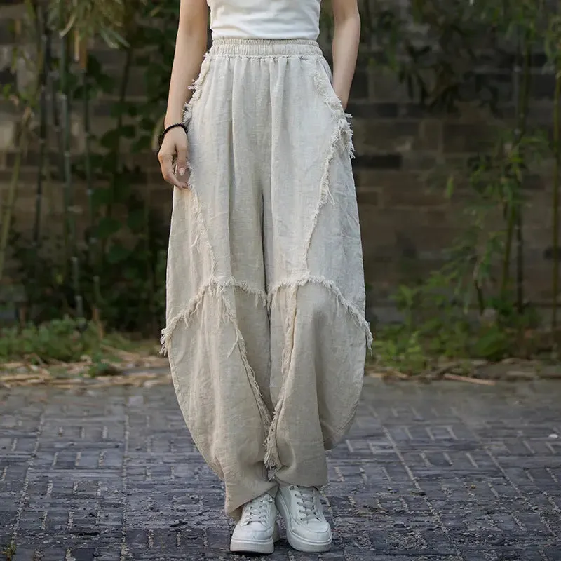 Vintage Linen Harem Pants with Loose Fit and Retro Vibes
