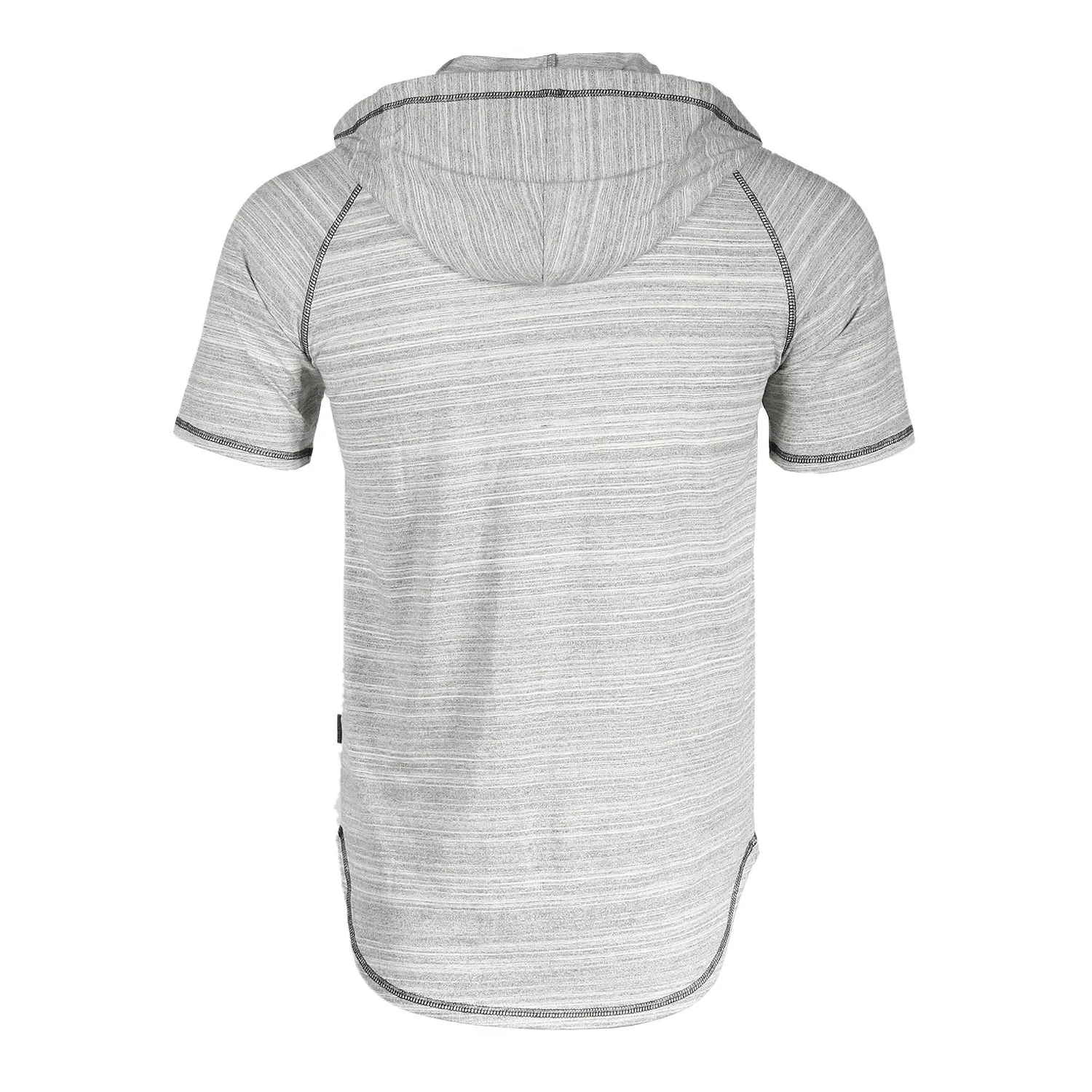 Zimego Short Sleeve Raglan Henley Hoodie Round Bottom Semi Longline T-Shirt