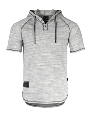 Zimego Short Sleeve Raglan Henley Hoodie Round Bottom Semi Longline T-Shirt